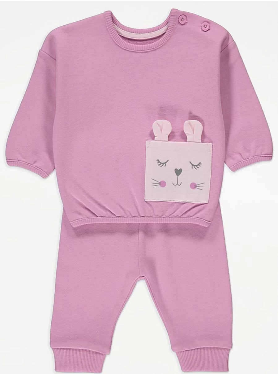 "George at Asda Baby Girls Pink Bunny Pocket Pyjamas – Soft & Comfortable Sleepwear"