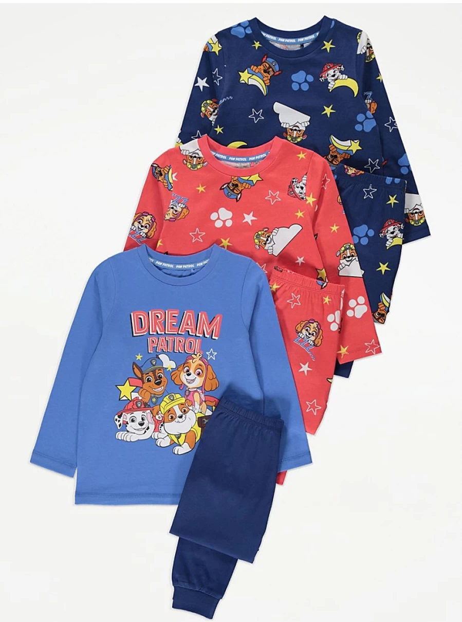 Paw Patrol 3-Pack Long Sleeve Kids' Pyjamas | George at Asda | Soft & Comfortable PJS Set