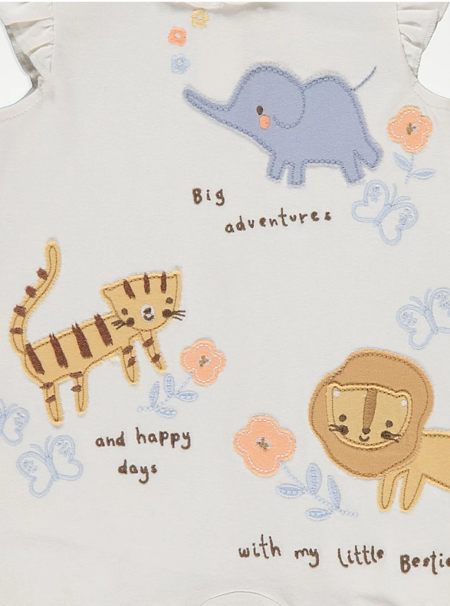 "George at Asda Baby Safari Animal & Butterfly Romper 3-Pack – Soft Cotton Outfit Set"