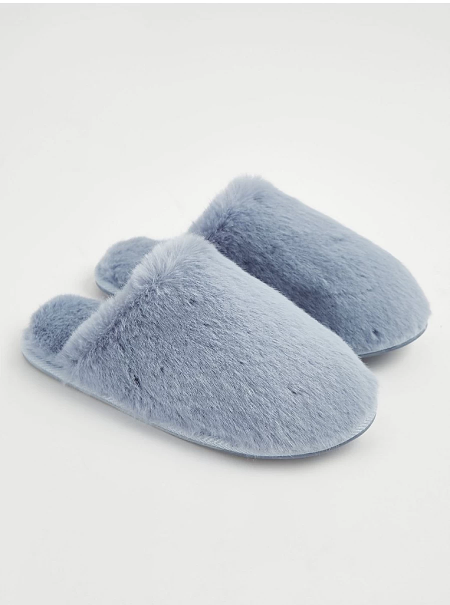 "George at Asda Blue Faux Fur Mule Slippers – Comfortable & Stylish Indoor Shoes"