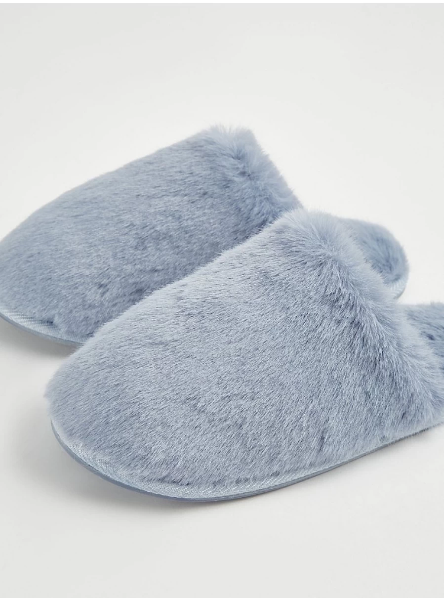 "George at Asda Blue Faux Fur Mule Slippers – Comfortable & Stylish Indoor Shoes"