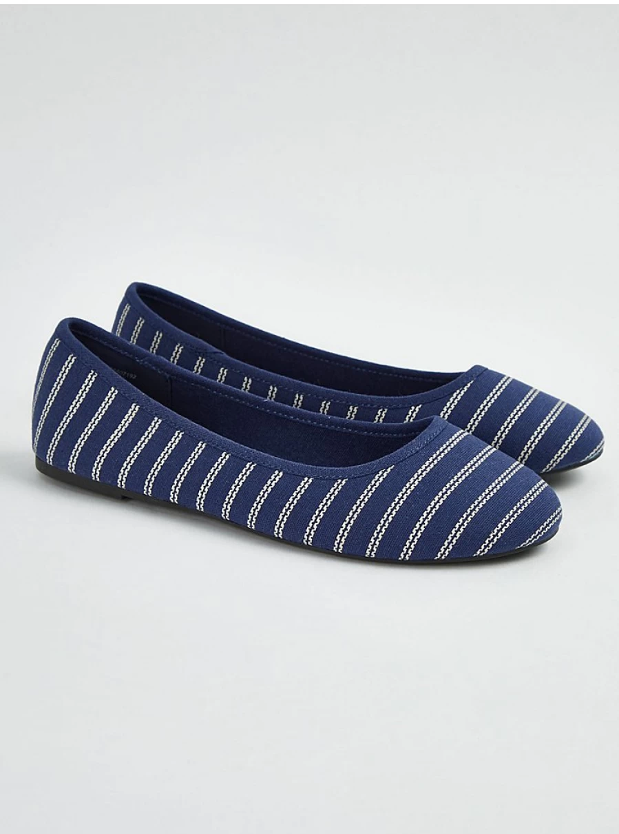 Women's Navy & White Striped Canvas Ballet Flats | George at Asda Comfortable Slip-On Shoes