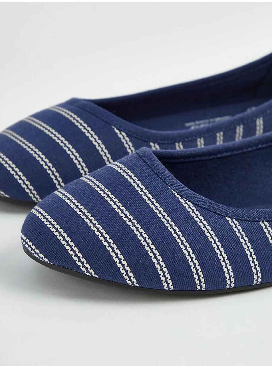 Women's Navy & White Striped Canvas Ballet Flats | George at Asda Comfortable Slip-On Shoes
