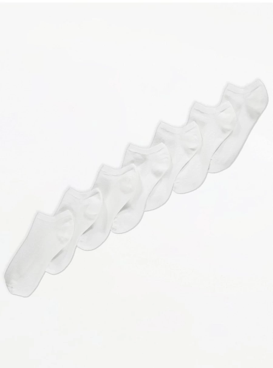 "George at Asda White Cotton Trainer Liner Socks 7-Pack - Soft & Breathable Multipack"