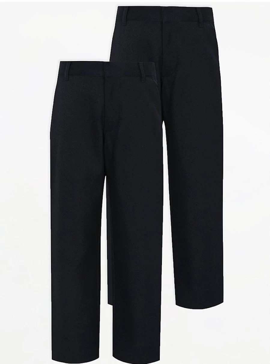 "George at Asda Boys Navy School Trousers 2-Pack – Regular Fit Long Length"