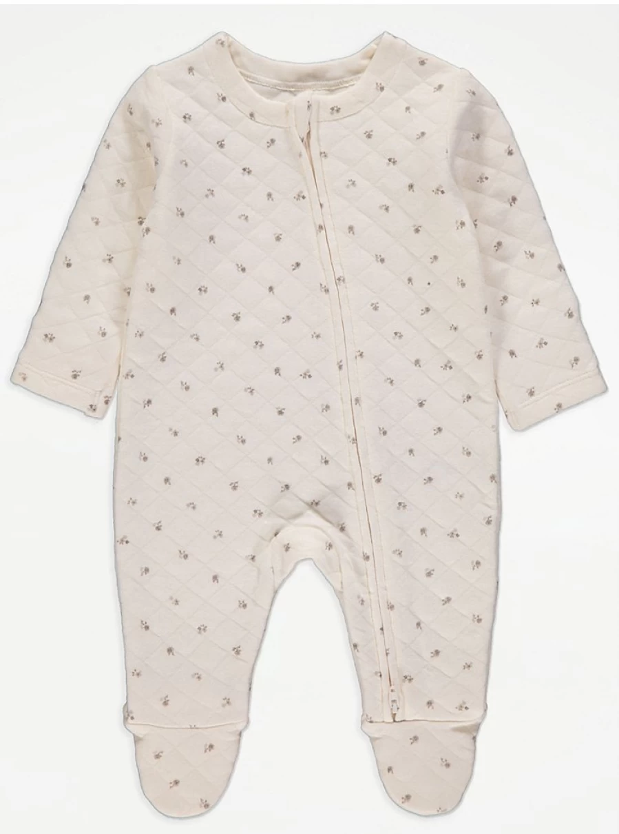 "George at Asda Baby Cream Floral Quilted 2-Way Zip Sleepsuit – Soft & Comfortable Sleepwear"