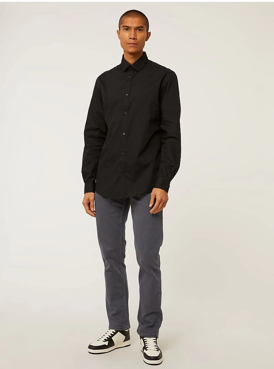"George at Asda Men's Black Regular Fit Long Sleeve Formal Shirt – Comfort & Style"