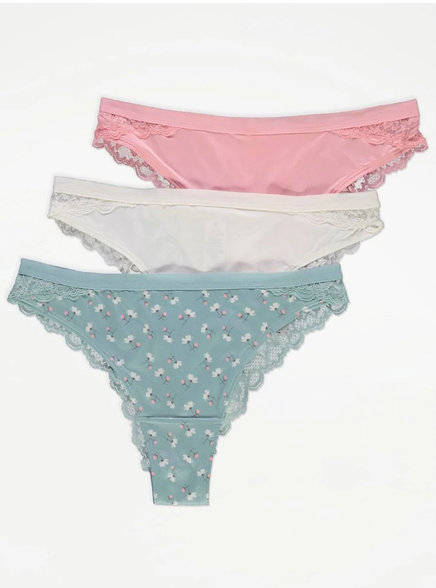 "George at Asda Floral Lace Brazilian Knickers 3-Pack | Women's Lingerie Set"