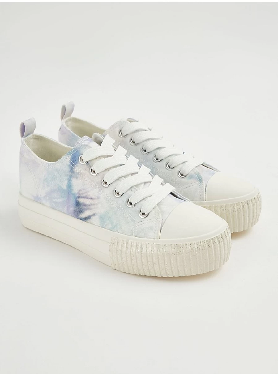 Girls' Blue Tie-Dye Lace-Up Canvas Trainers | George at Asda | Kids' Fashion Sneakers