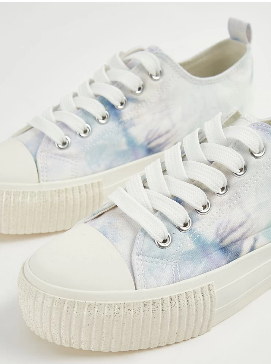 Girls' Blue Tie-Dye Lace-Up Canvas Trainers | George at Asda | Kids' Fashion Sneakers