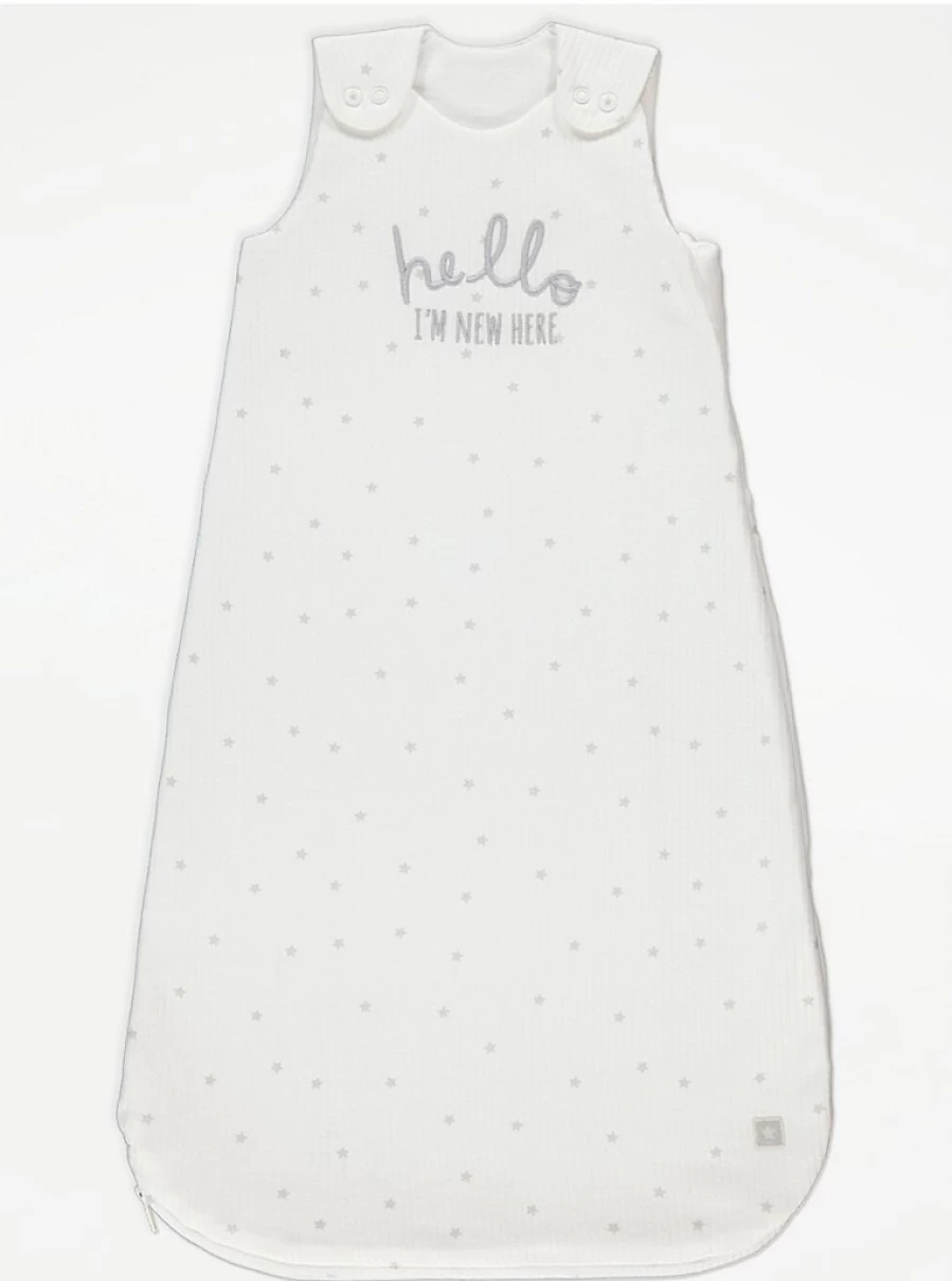 George at Asda Baby Sleeping Bag 1 Tog - White Star Rib Hello World Design | Cozy & Safe for Infants