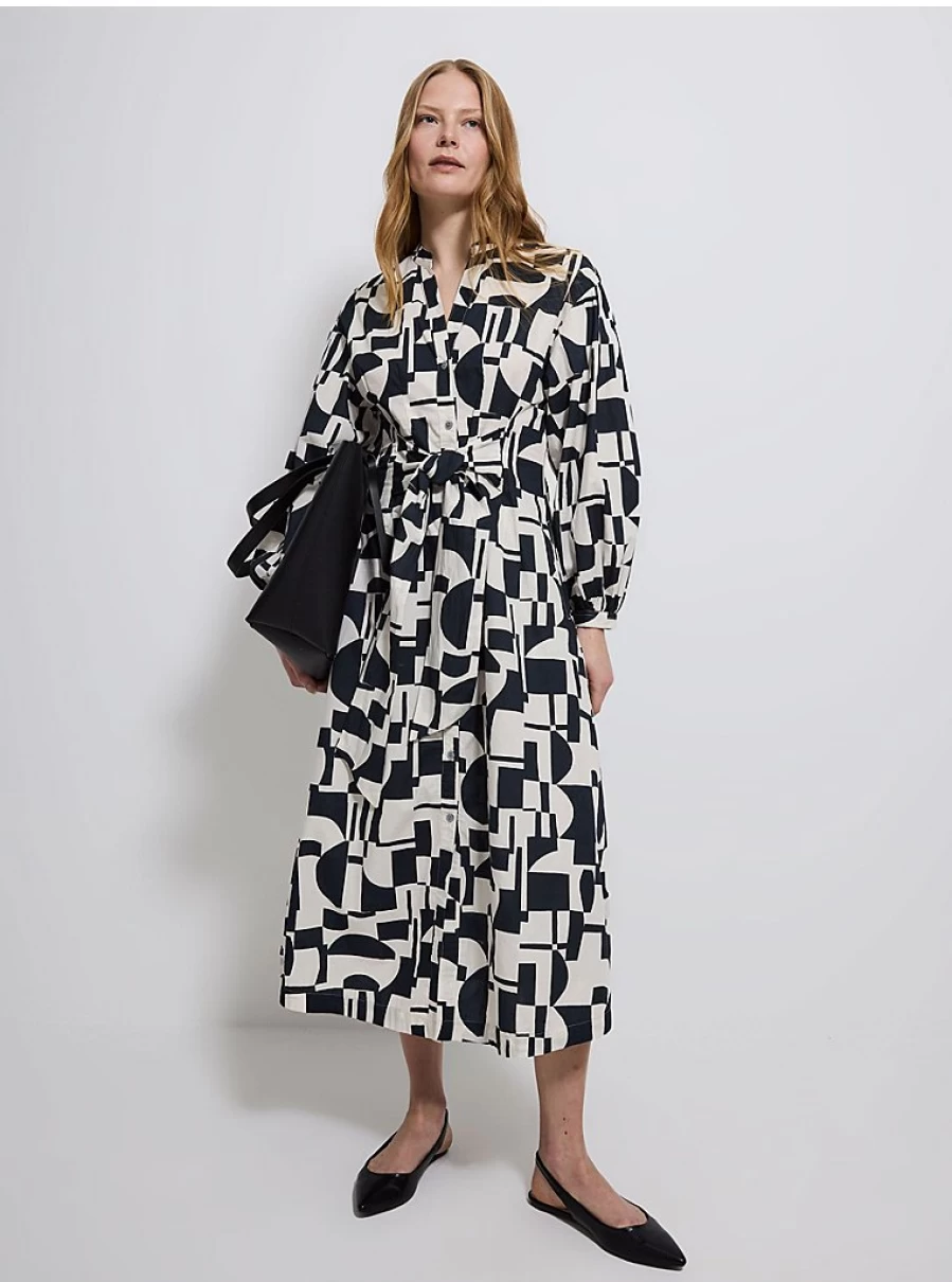 Black Geometric Print Midi Shirt Dress for Women | George at Asda