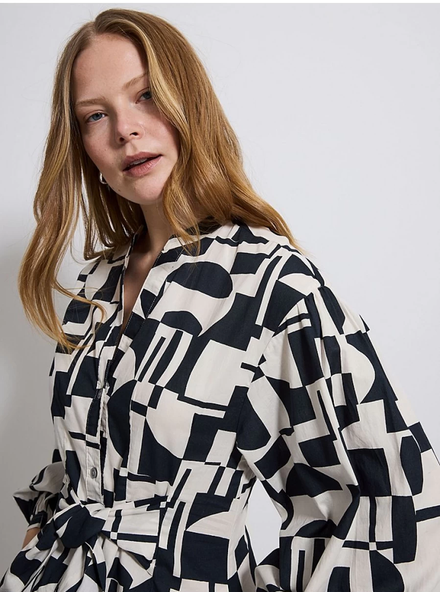 Black Geometric Print Midi Shirt Dress for Women | George at Asda