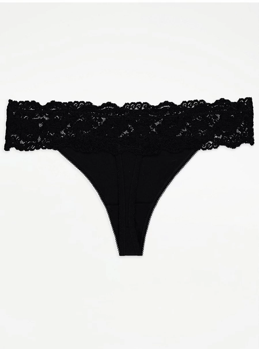 "George at Asda Lace Trim Thongs 5-Pack | Comfortable Lingerie Set | Women's Underwear"