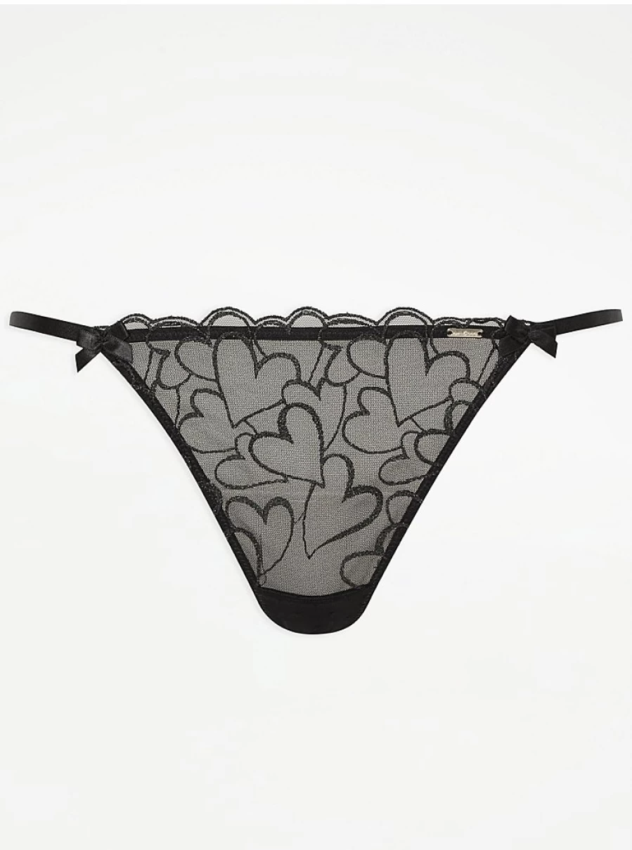 "George at Asda Black Heart Embroidered Lingerie Thong | Entice Collection Review"