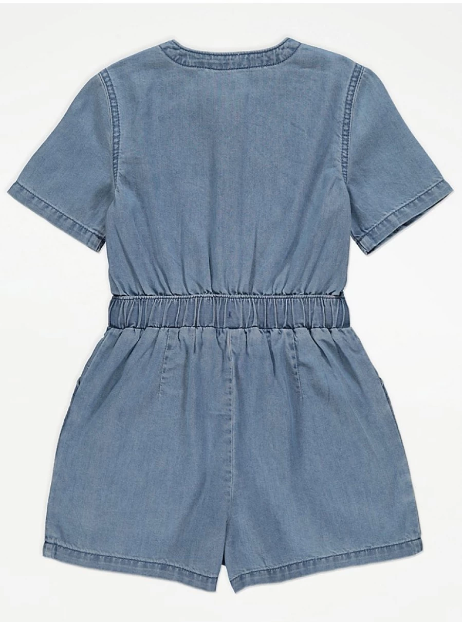 "Girls' Blue Denim Button-Up Playsuit | George at Asda | Comfortable & Stylish Kids Outfit"