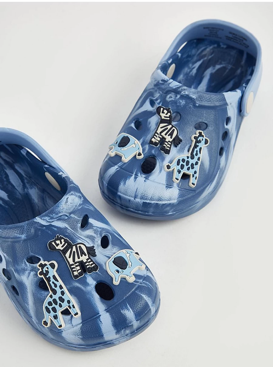 "George at Asda Boys' Blue Marble Animal Badge Clogs – Kids' Comfortable Slip-On Shoes"