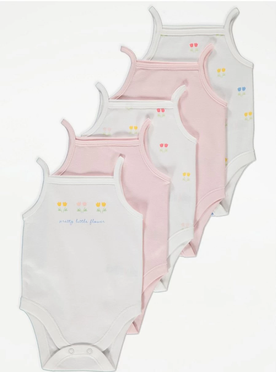 "George at Asda Baby Floral Strappy Bodysuits 5-Pack | Soft & Comfortable Outfit"