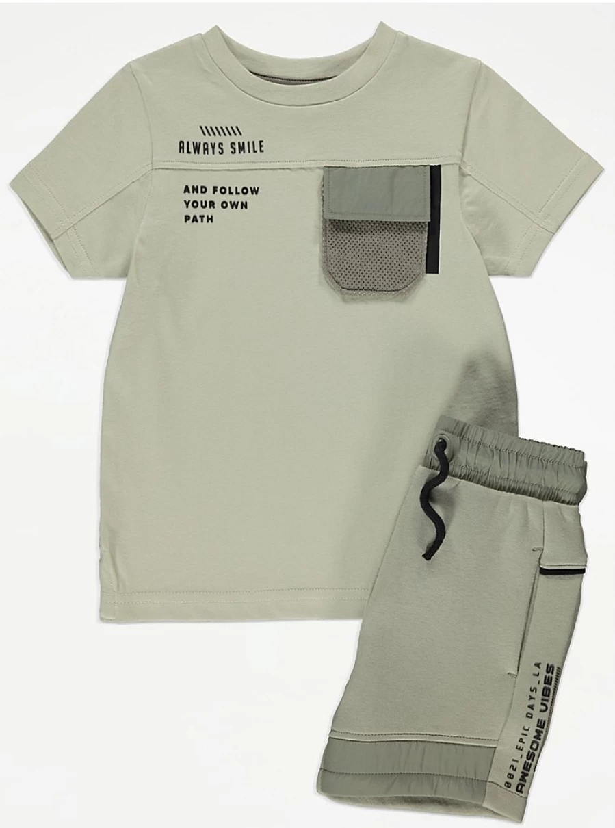 "George at Asda Boys' Khaki Cargo Pocket T-Shirt and Shorts Set – Kids' Outfit Review"