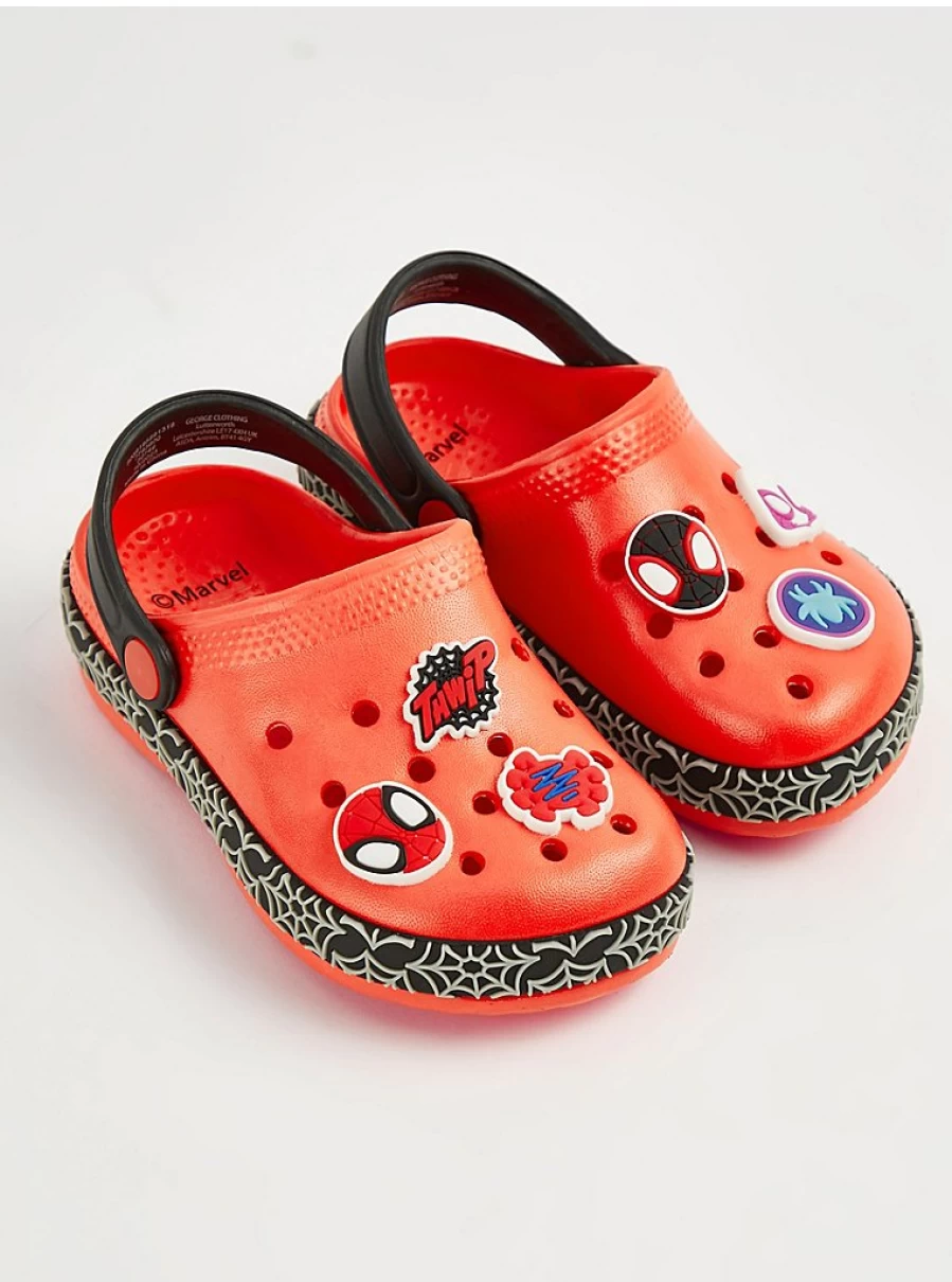 "George at Asda Marvel Spidey and Friends Red Badge Clogs for Boys – Kids' Spider-Man Themed Clogs"