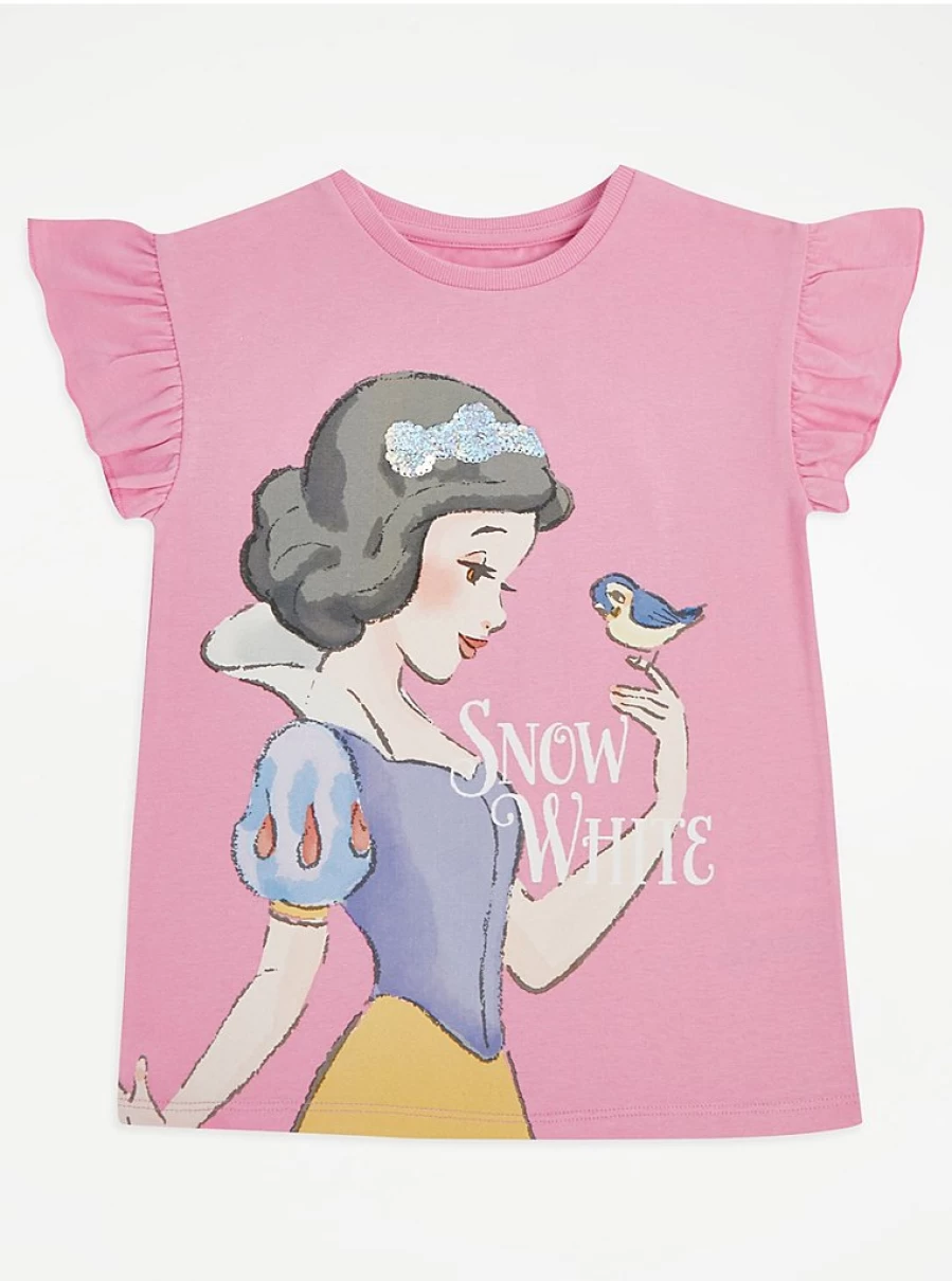 Disney Snow White Pink Frill Sleeve Kids T-Shirt | George at Asda | Girls' Fairy Tale Top