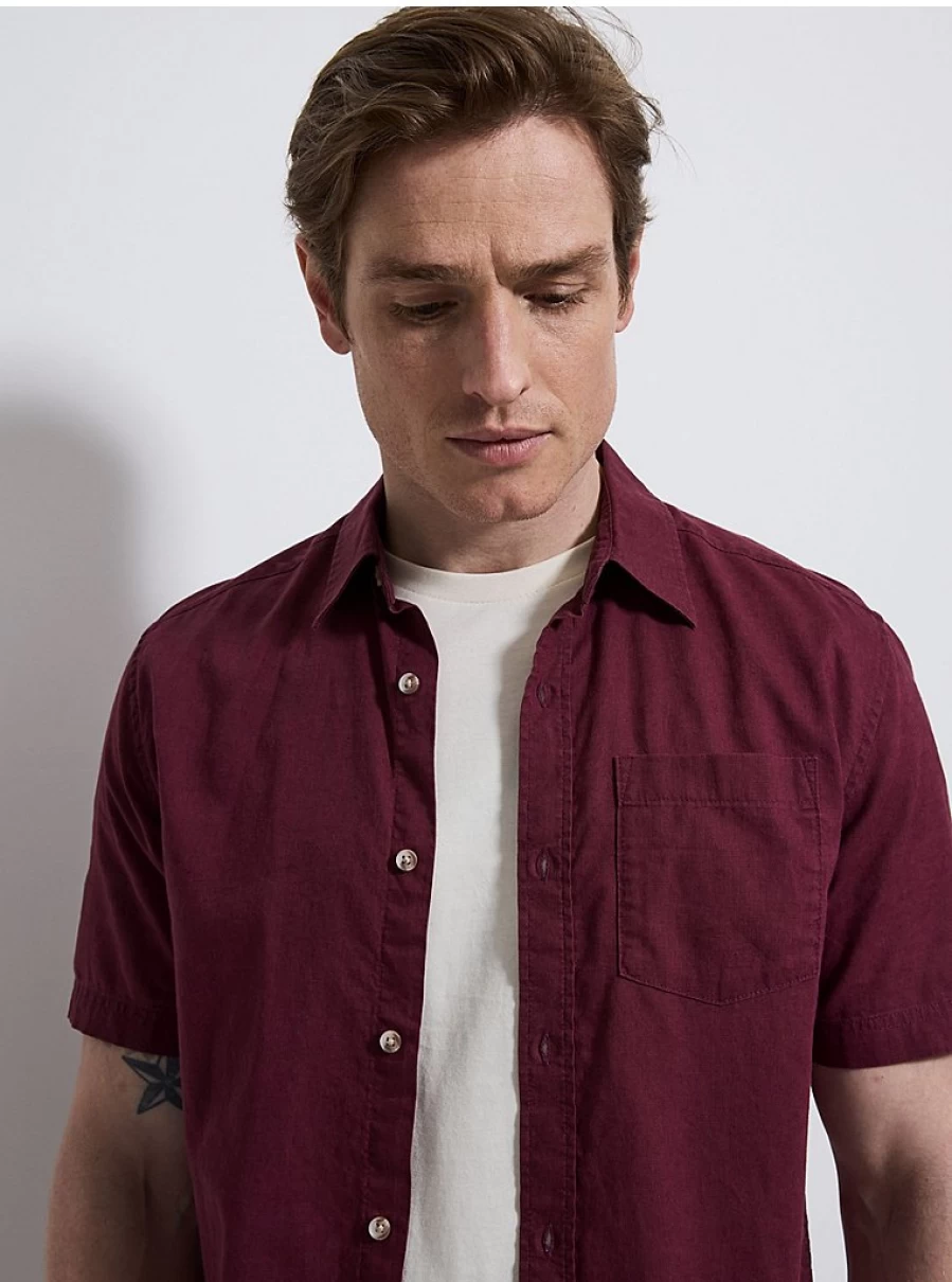 "George at Asda Men's Burgundy Linen Short Sleeve Shirt – Comfort & Style"