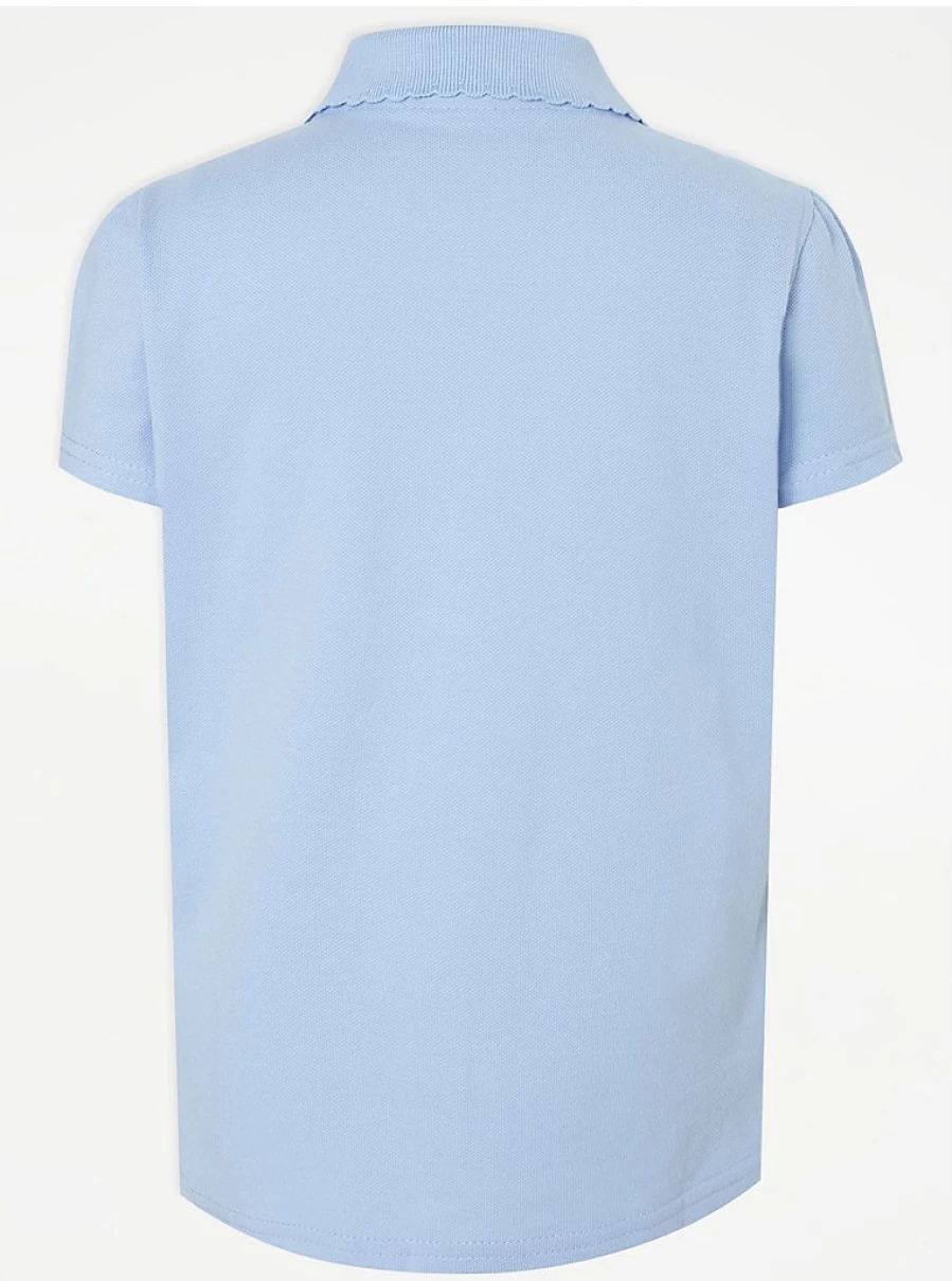 "George at Asda Girls' Light Blue Scallop Short Sleeve Polo Shirts 2-Pack for School"