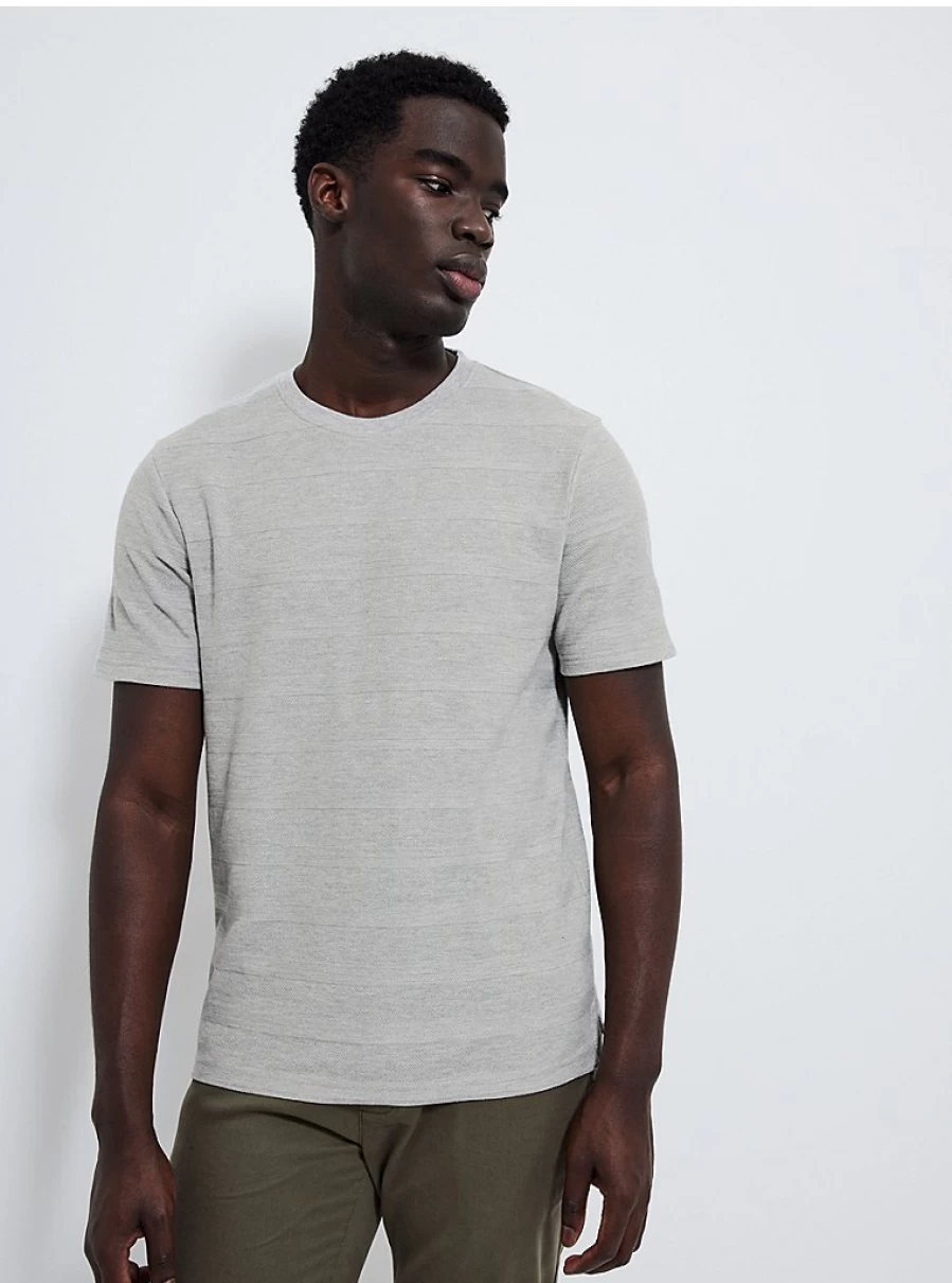 Men's Grey Striped Textured Cotton T-Shirt | George at Asda