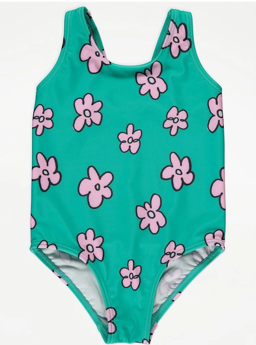 "George at Asda Bright Green Daisy Print Girls Swimsuit for Kids – Reviews & Features"