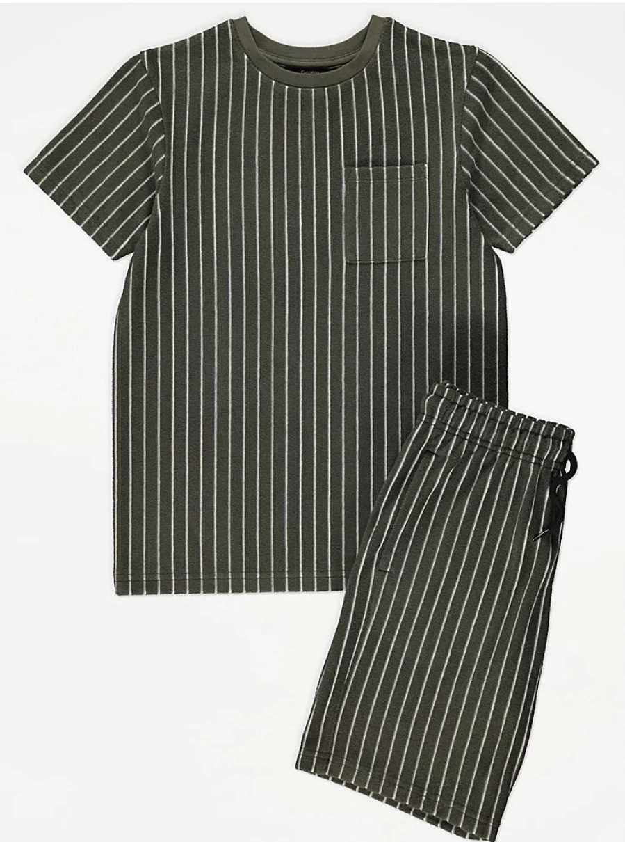 "Boys' Khaki Stripe Towelling T-Shirt and Shorts Set | George at Asda Kids Outfit Review"