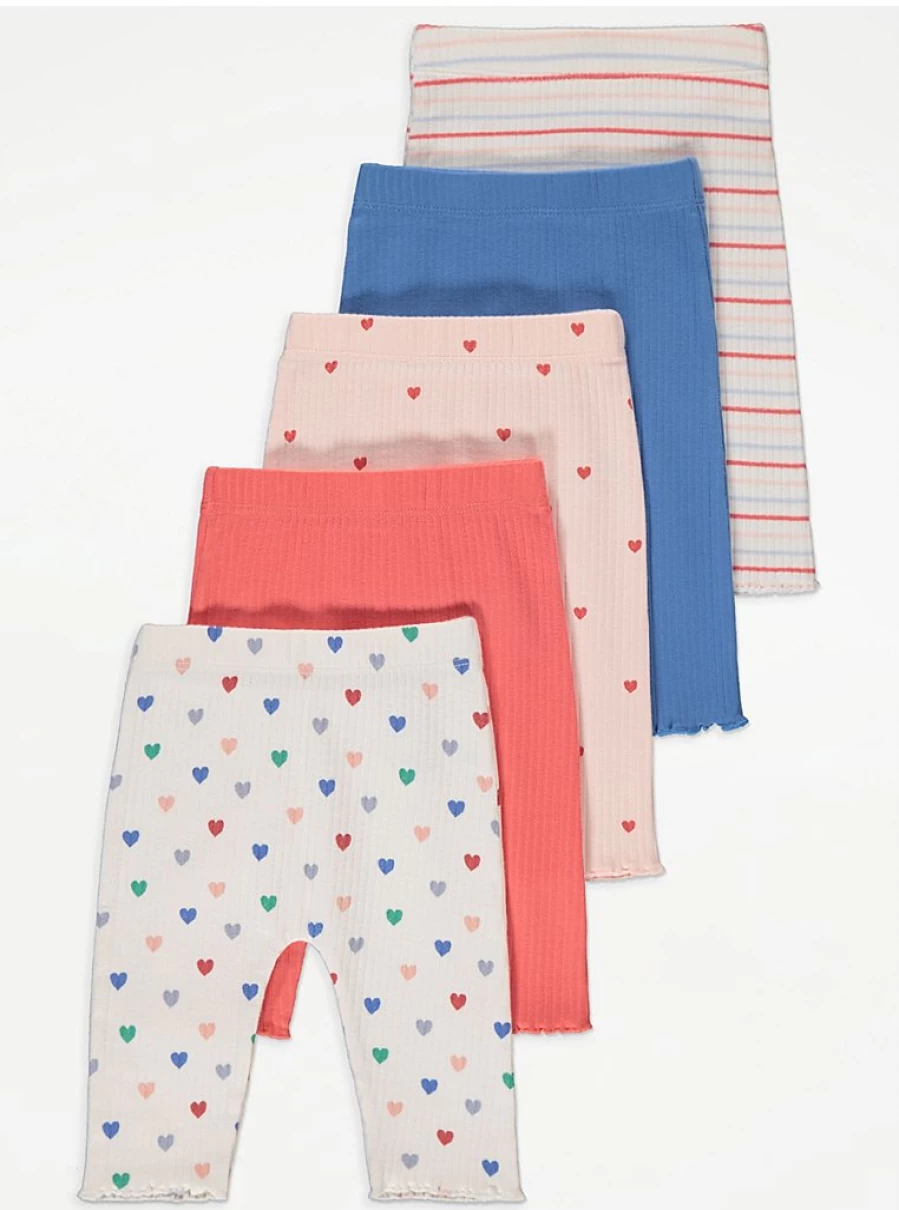 "George at Asda Baby Bright Ribbed Leggings 5-Pack | Soft & Stretchy Infant Leggings"