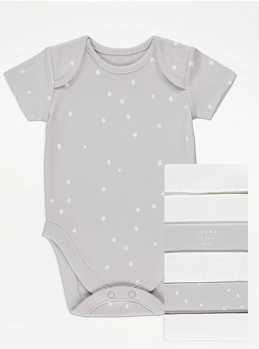George at Asda Baby Star Print Short Sleeve Bodysuits - 7 Pack Set for Infants