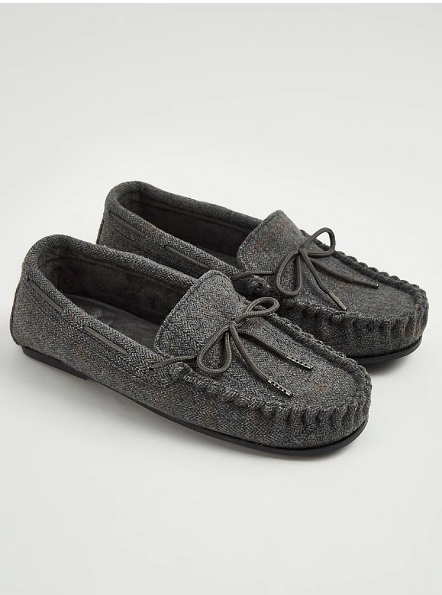 Men's Grey Herringbone Moccasin Slippers by George at Asda – Comfort & Style Review