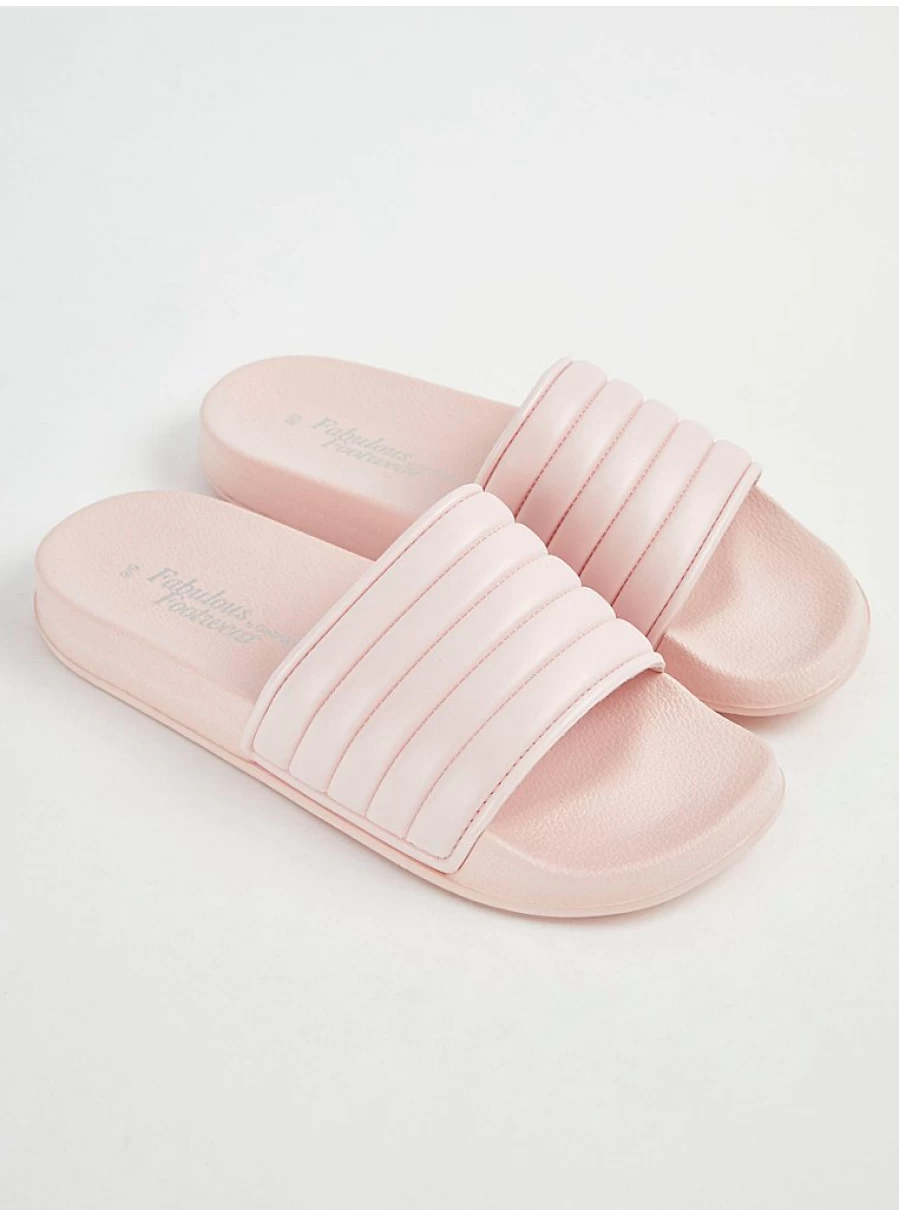 "George at Asda Women's Light Pink Ribbed Sliders | Comfortable Slide Sandals"