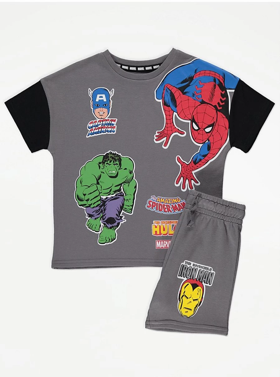 Marvel Superhero Boys Grey T-Shirt and Shorts Set | George at Asda | Kids Outfit