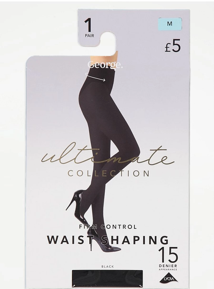 "George at Asda Black 15 Denier Firm Control Shaping Tights for Women – Comfortable & Slimming Lingerie"