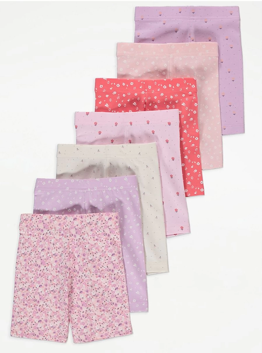 Girls' Pink Ditsy Floral Print Cycling Shorts 7-Pack | George at Asda | Kids' Active Wear