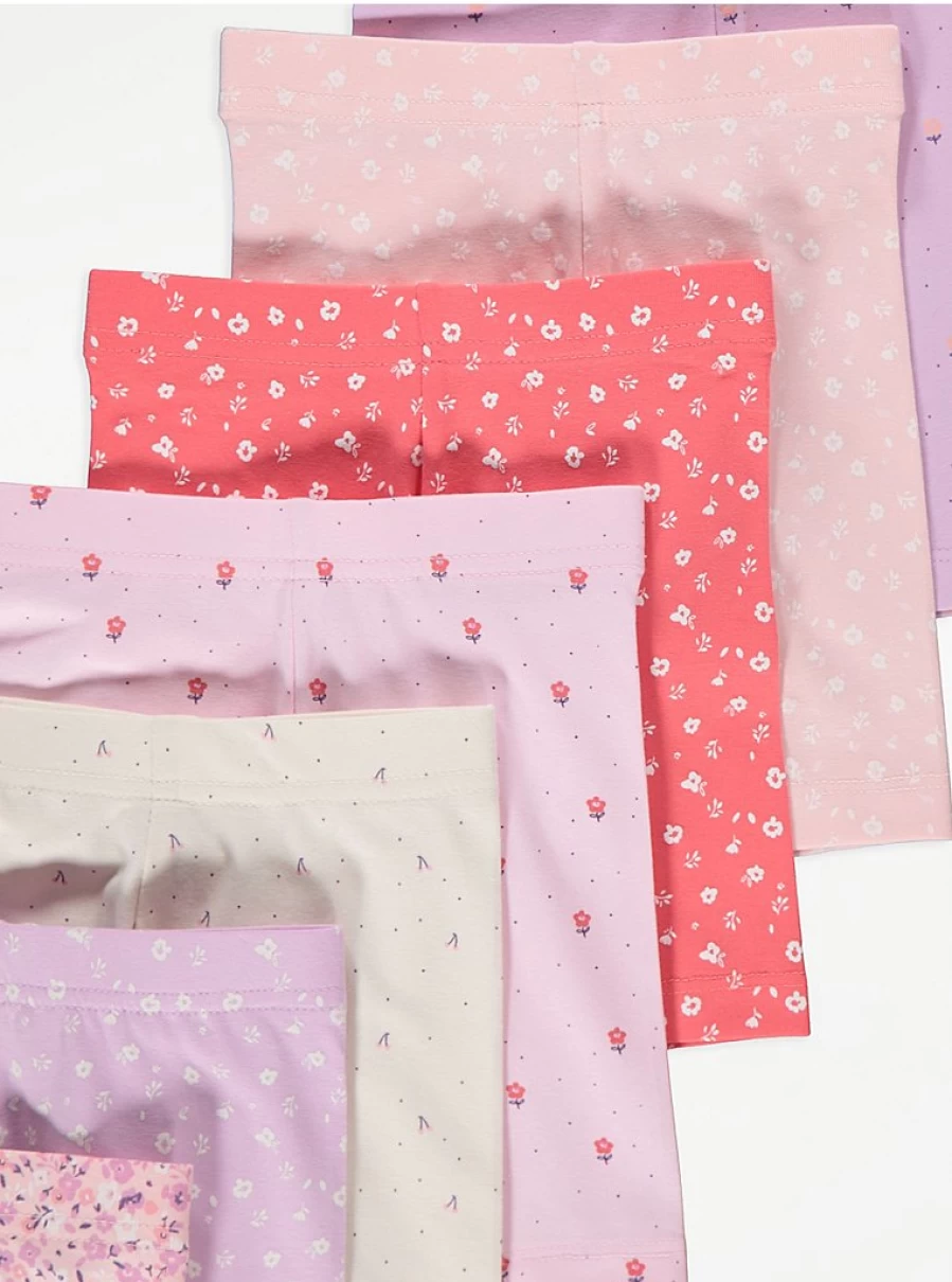 Girls' Pink Ditsy Floral Print Cycling Shorts 7-Pack | George at Asda | Kids' Active Wear