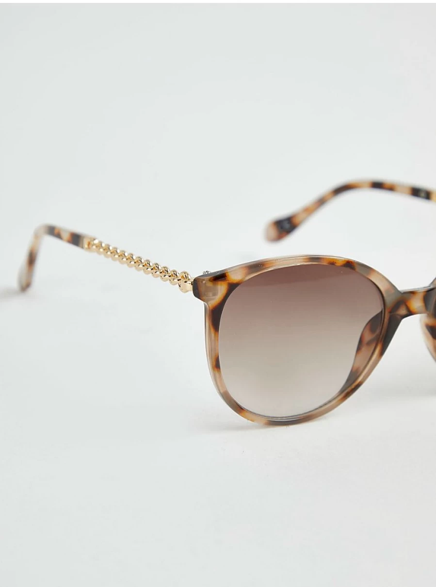Women's Tortoiseshell Round Sunglasses with Chain Arm – George at Asda