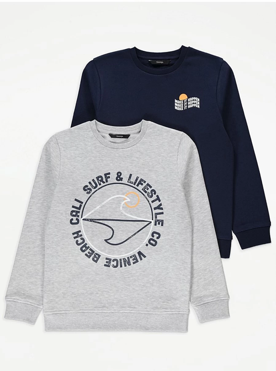 George at Asda Boys' Cali Surf Sweatshirts 2 Pack - Comfortable Kids Hoodies for Active Play