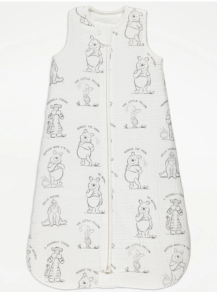 George at Asda Disney Winnie The Pooh 2.5 Tog Baby Sleep Bag for Boys - Soft White Winter Wear