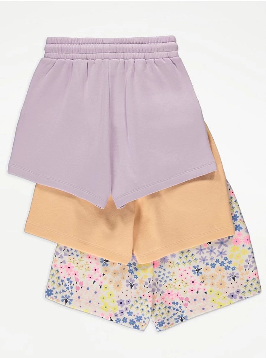 "George at Asda Girls' Ditsy Floral Jersey Shorts 3-Pack | Comfortable & Stylish Kids' Shorts"