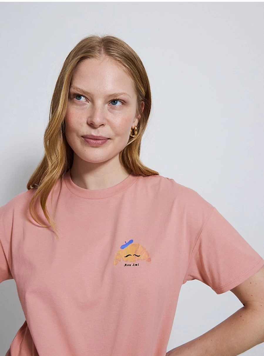 "George at Asda Women's Pink Mon Ami Croissant Graphic T-Shirt | Comfort Fit Casual Tee"
