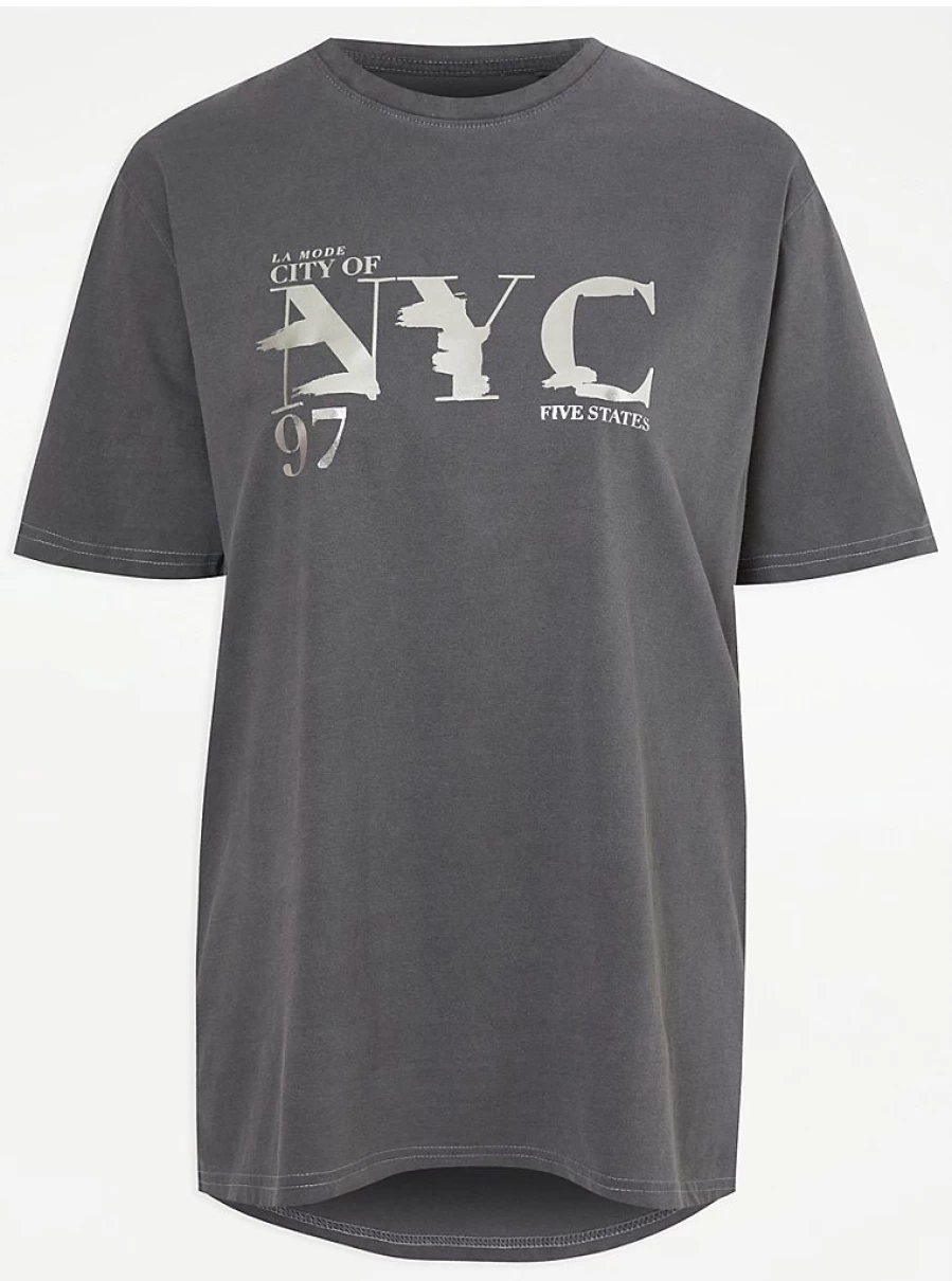 Women's Grey Foil NYC Graphic Short Sleeve T-Shirt | George at Asda
