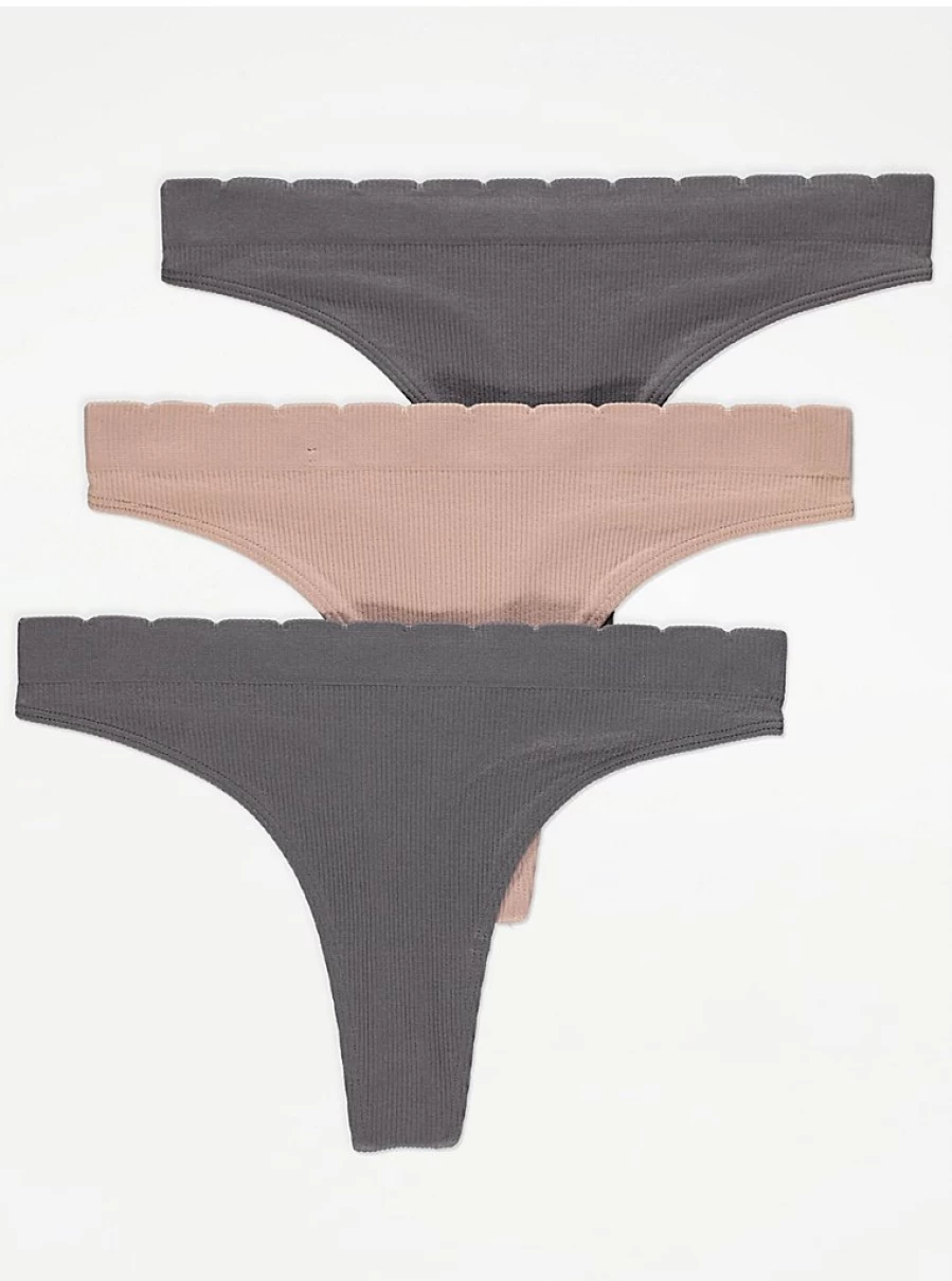 "George at Asda Ribbed Seamless Comfort Thongs 3-Pack | Soft Lingerie Underwear Set"