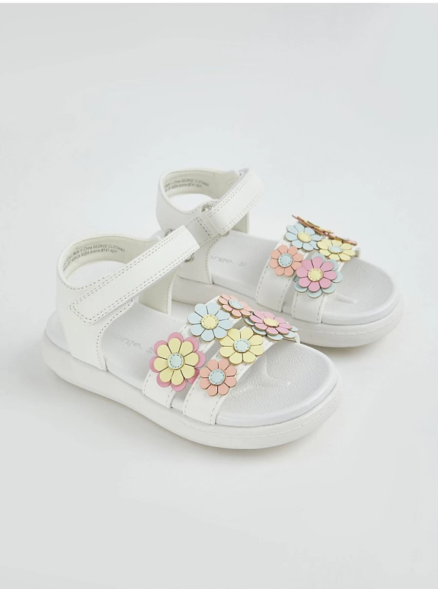 George at Asda Girls' White Pastel Flower Sandals | Kids' Summer Floral Sandals Reviews