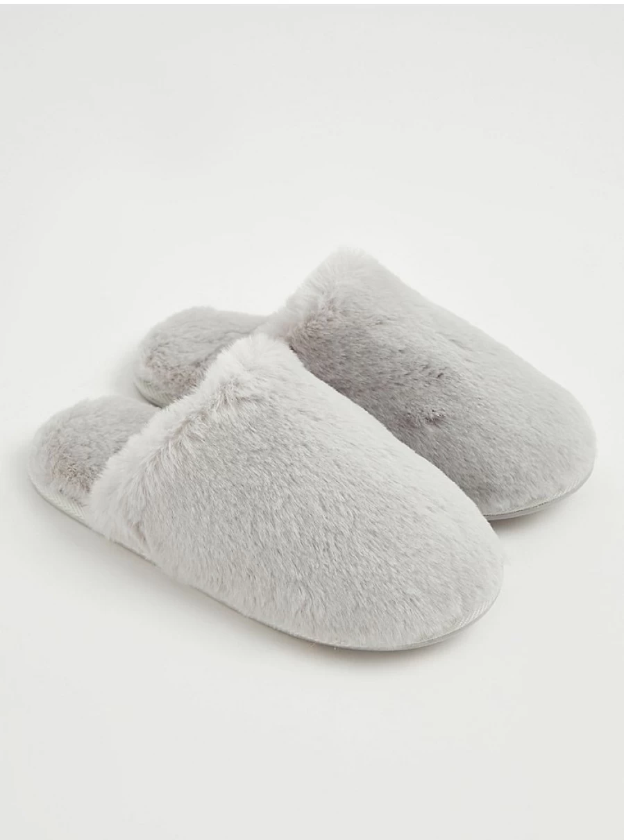 "George at Asda Light Grey Faux Fur Mule Slippers - Comfortable Women's House Shoes Review"