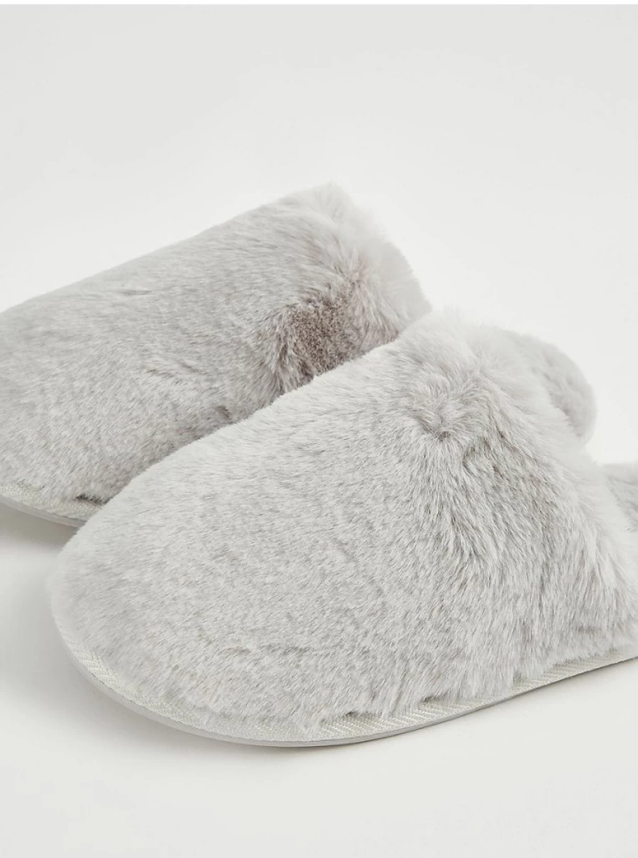"George at Asda Light Grey Faux Fur Mule Slippers - Comfortable Women's House Shoes Review"