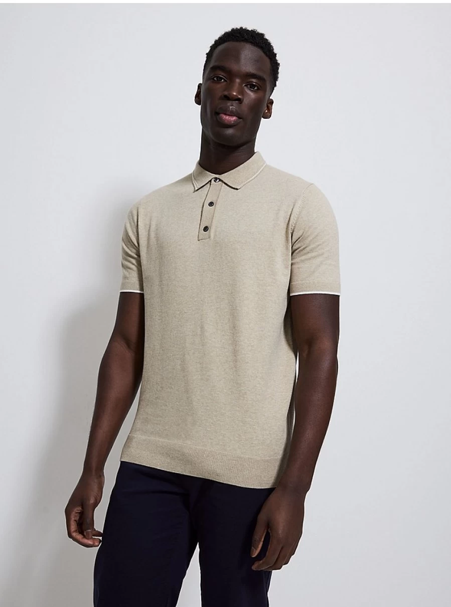 Men's Light Khaki Short Sleeve Knit Polo Shirt | George at Asda