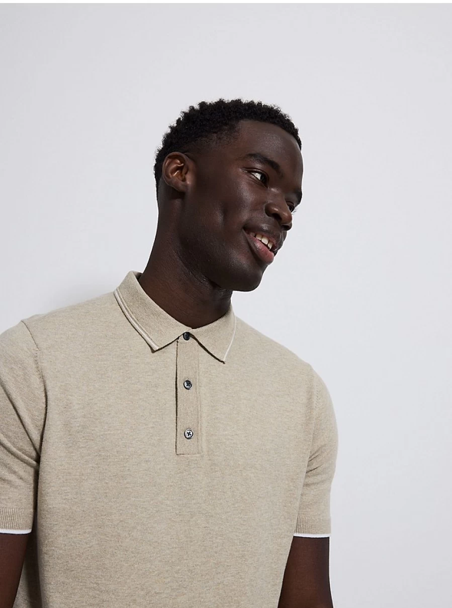 Men's Light Khaki Short Sleeve Knit Polo Shirt | George at Asda